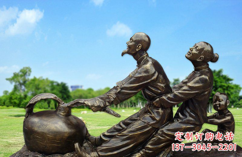 广州公园拔萝卜人物铜雕