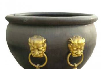 广州传统工艺鎏金狮子头水缸铜雕塑