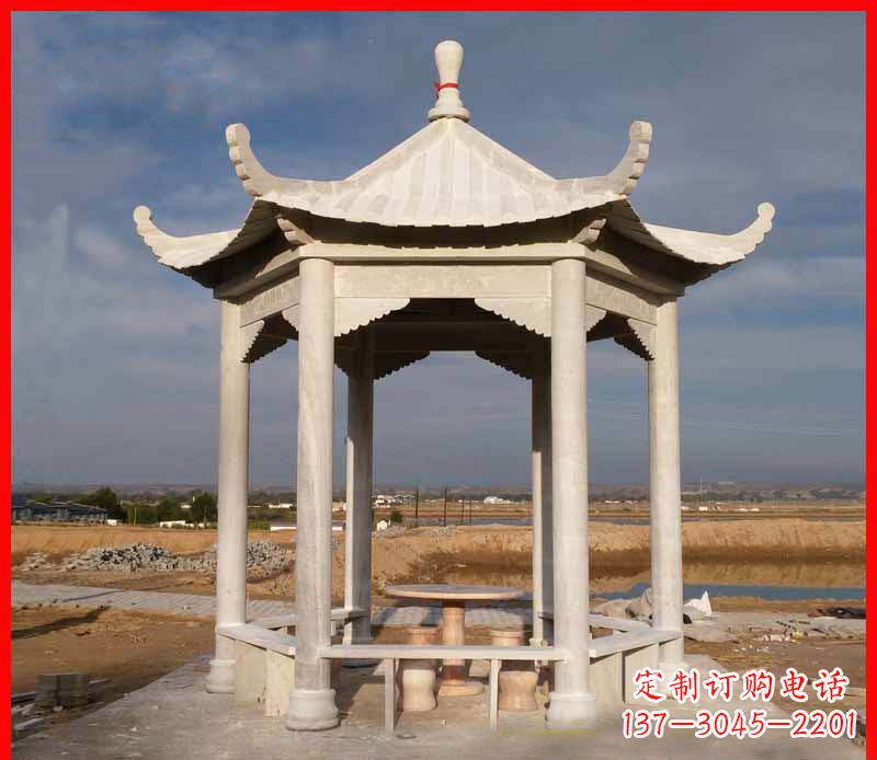 广州公园大理石六角石雕凉亭 (2)