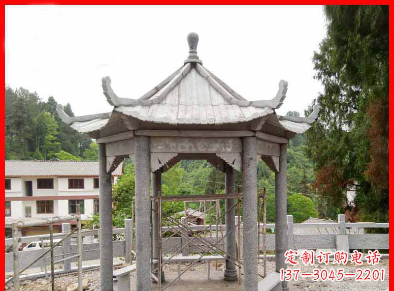 广州精美大理石六角石凉亭雕塑