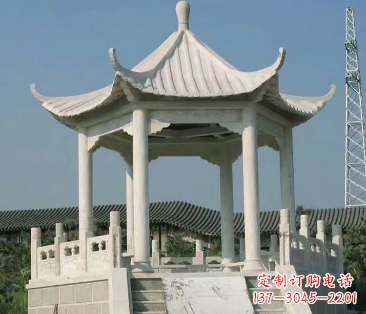 广州极具视觉冲击力的大理石六角石凉亭雕塑