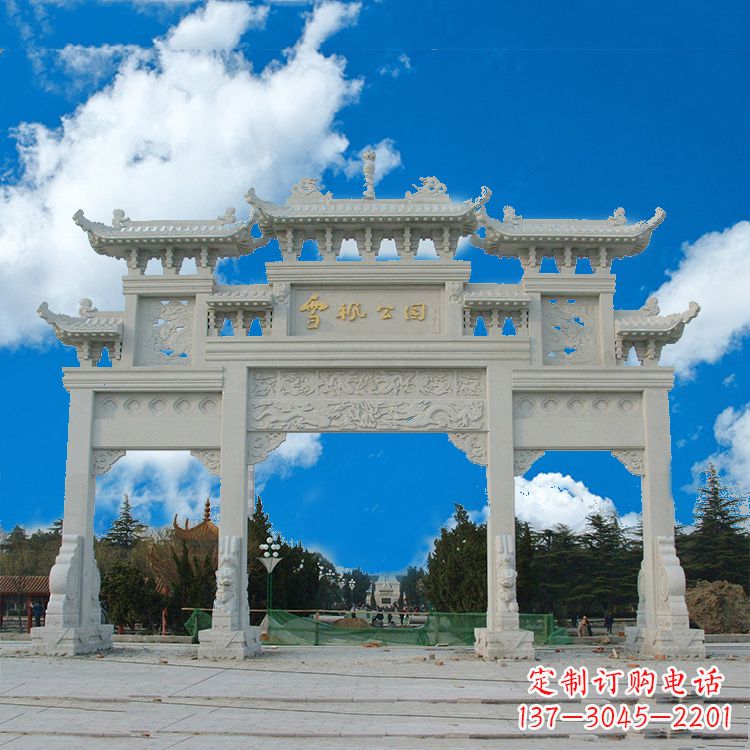 广州传承历史的精美汉白玉三门牌楼雕塑