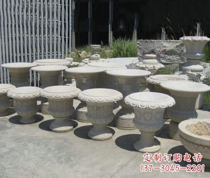 广州大理石花盆石雕艺术品