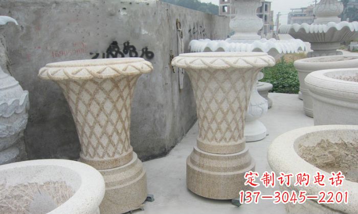 广州花篮式石雕镂空花盆