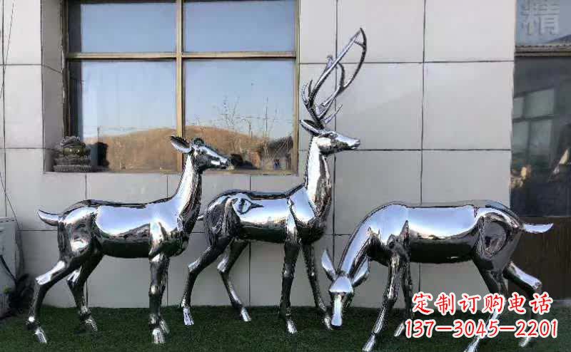 广州华丽风格镜面不锈钢动物鹿雕塑