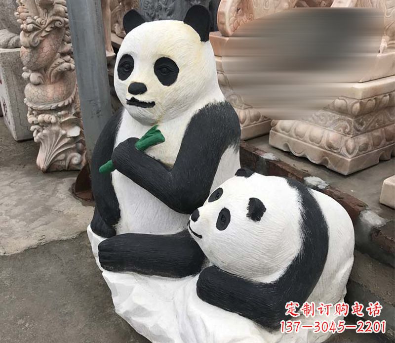 广州领雕塑——公园母子熊猫石雕
