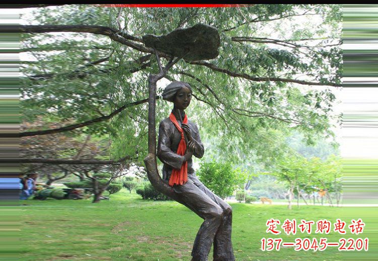 广州公园铜雕荡秋千美女人物雕塑
