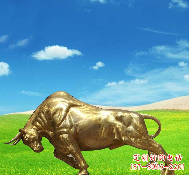 广州公园铜雕贴金黄牛动物雕塑