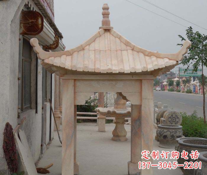 广州精美红六角石凉亭雕塑