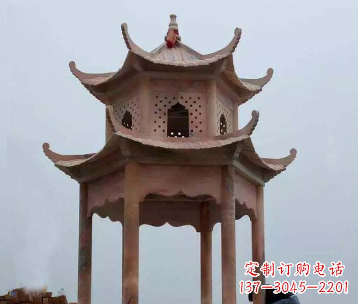 广州中领雕塑双层六角石雕凉亭