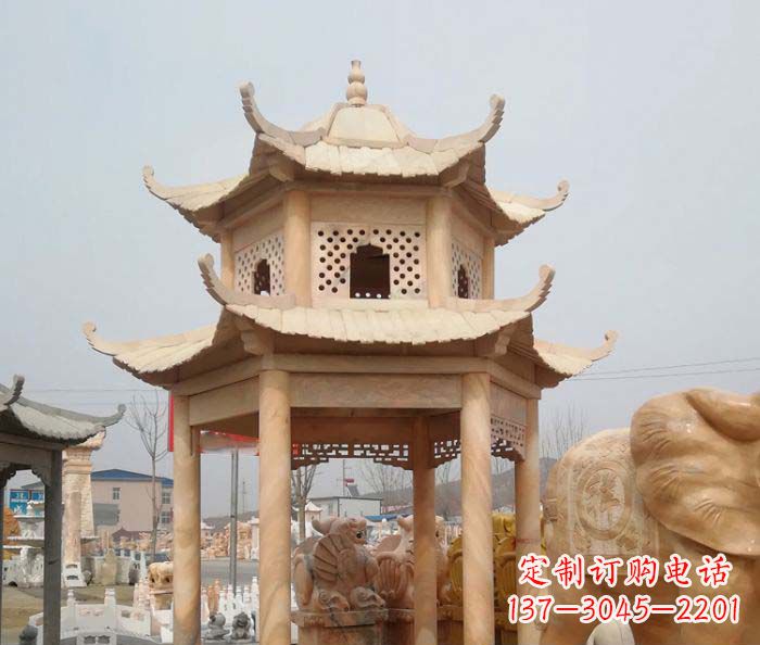 广州红双层六角石凉亭雕塑