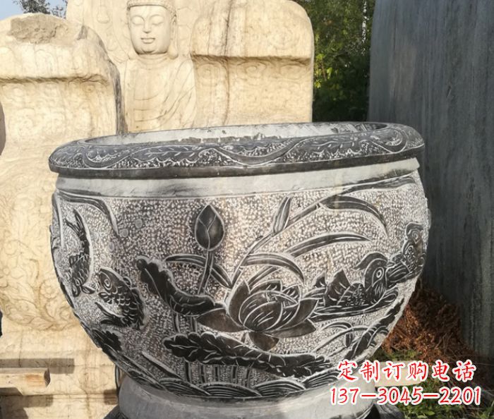 广州室内装饰用鸳鸯荷花浮雕水缸