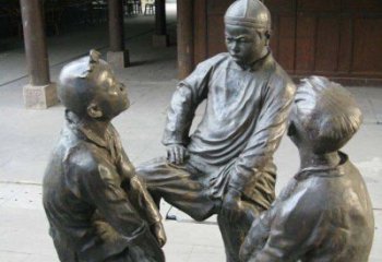 广州铜雕男孩斗鸡小品雕塑