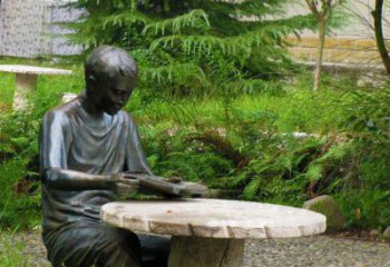 广州经典美好时光——铜雕男孩看书雕塑