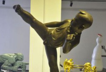 广州领雕塑男孩练功夫铜雕