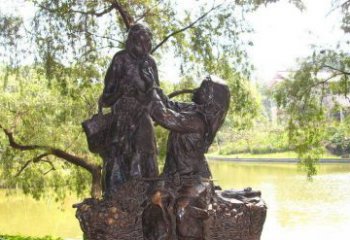 广州温馨铜雕：公园里喂母亲吃荔枝的女孩