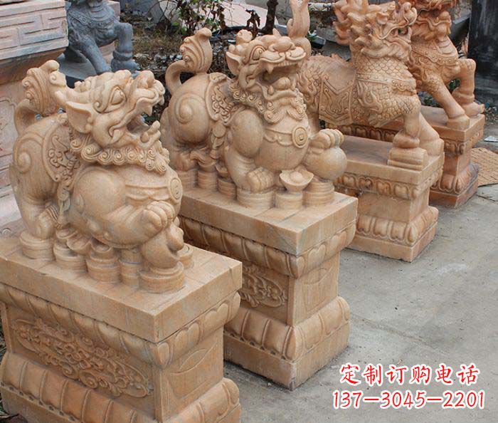 广州中领雕塑-古代神兽晚霞红貔貅石雕