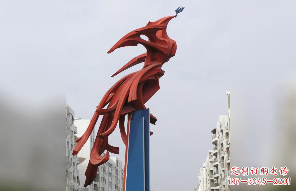 广州中领雕塑制作,精美不锈钢凤凰抽象雕塑