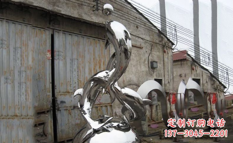 广州广场不锈钢海豚雕塑