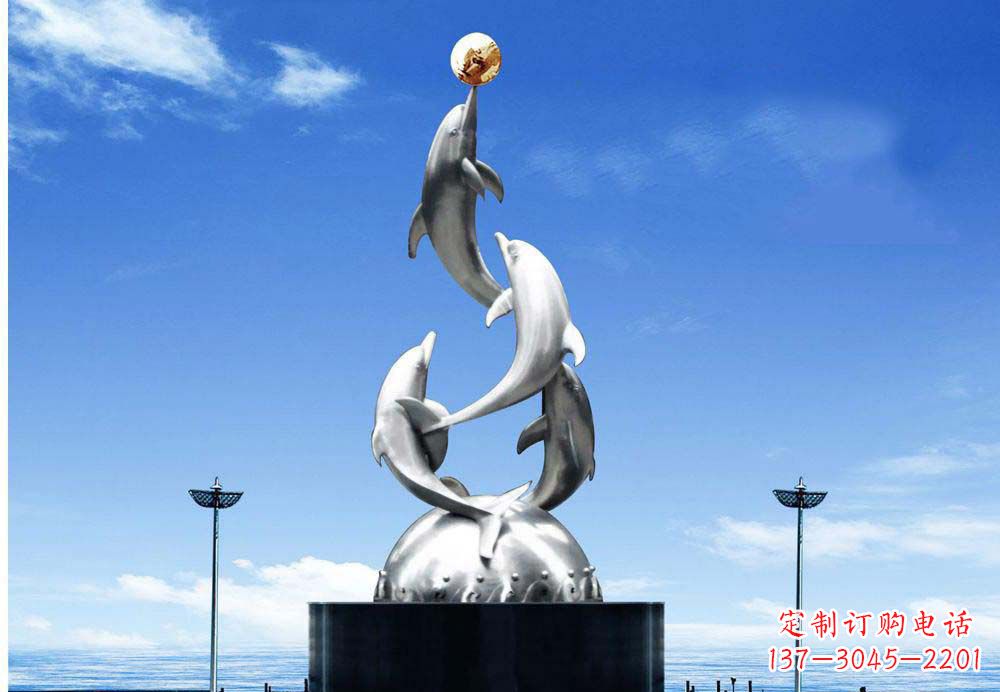 广州中领雕塑海豚顶球雕塑