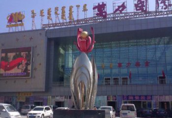 广州广场不锈钢大型花朵雕塑 (2)
