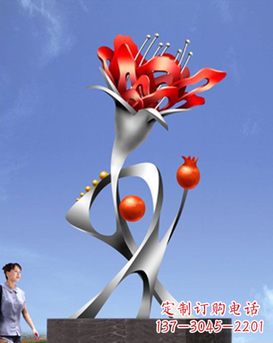 广州精美不锈钢石榴花雕塑,震撼了审美的眼睛