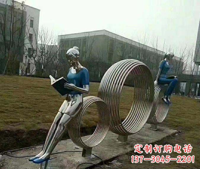 广州环绕书香之美的不锈钢圆环雕塑