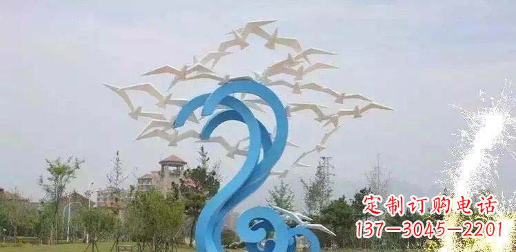 广州海边不锈钢海浪和海鸥雕塑