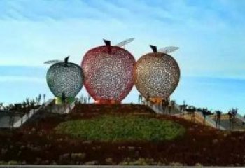 广州广场不锈钢镂空苹果雕塑