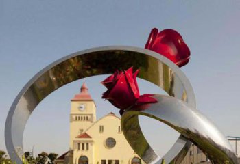 广州广场不锈钢玫瑰戒指景观摆件雕塑