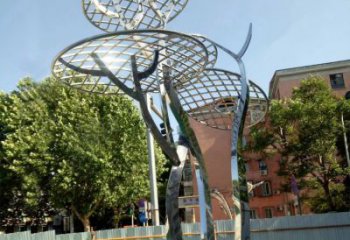 广州广场抽象网格不锈钢树雕塑
