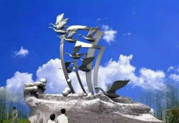 广州中领雕塑：大雁不锈钢雕塑，质感优雅