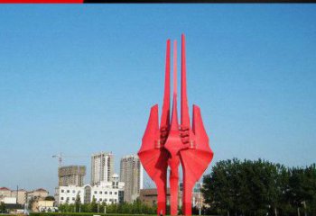 广州广场红色不锈钢树叶雕塑
