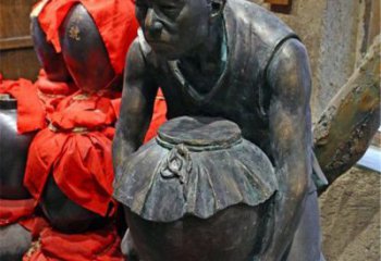 广州铜质老人抱酒图案雕塑