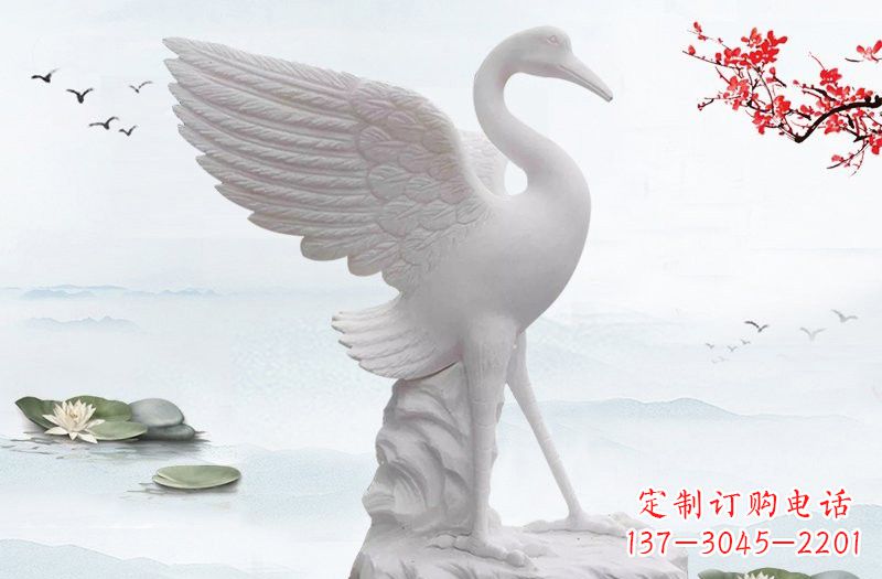 广州汉白玉公园动物仙鹤石雕
