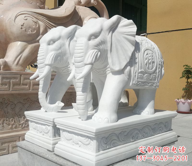 广州汉白玉吉祥如意门口招财大象石雕