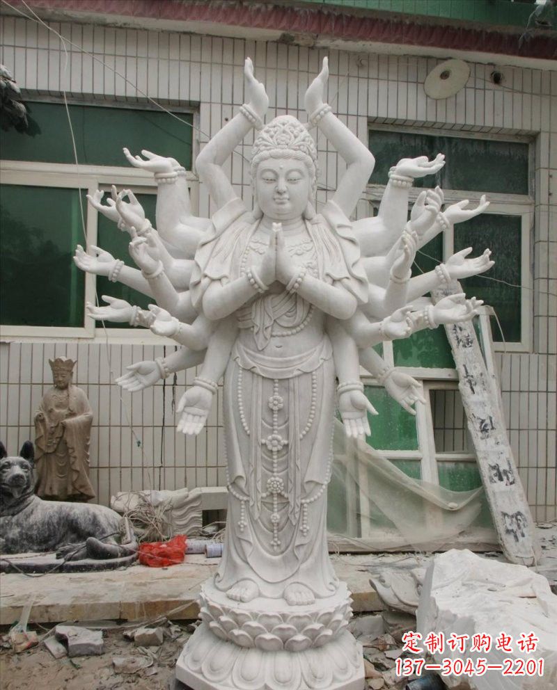 广州汉白玉千手观音雕塑,精致细腻,深具宗教意义