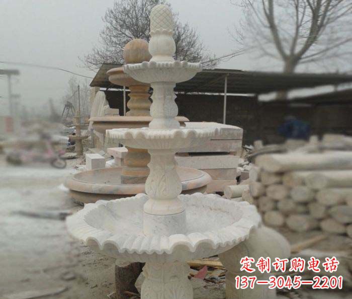 广州汉白玉三层别墅小型喷泉石雕