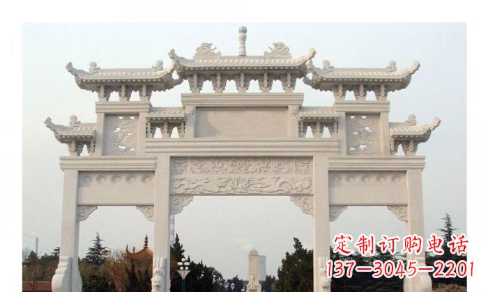 广州汉白玉三门石雕牌坊