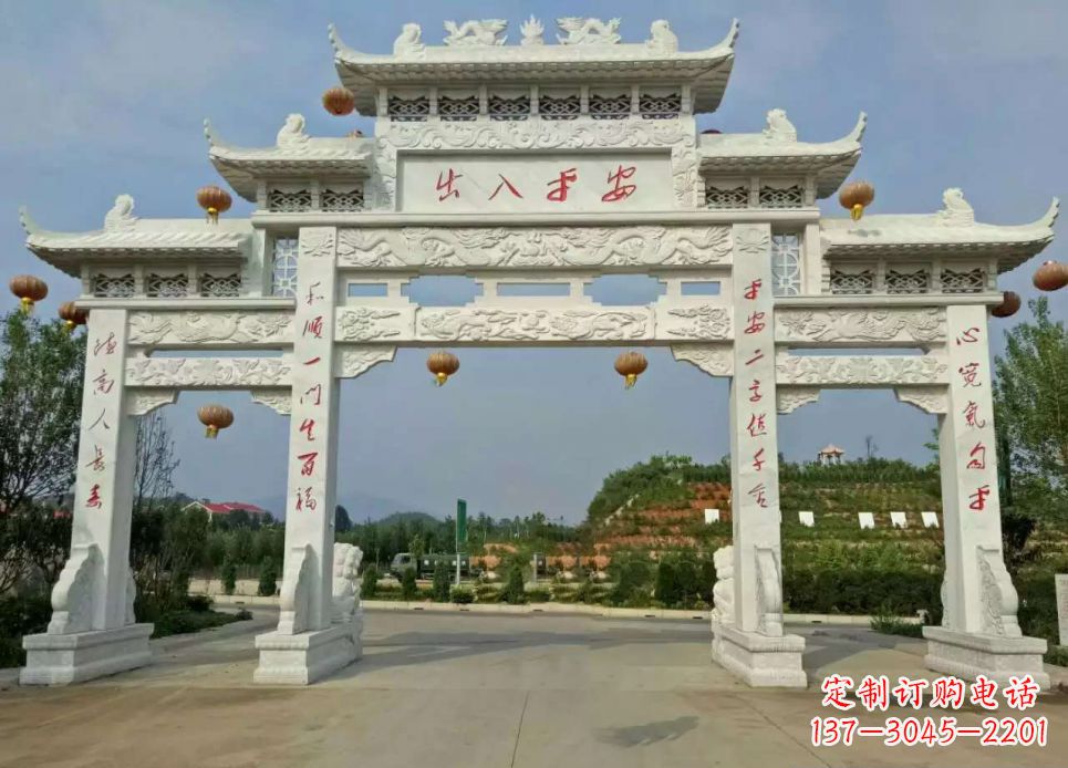 广州汉白玉三门石牌坊雕塑1