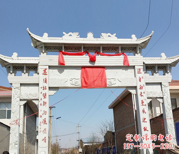 广州汉白玉三门石牌坊石雕——精致而优雅