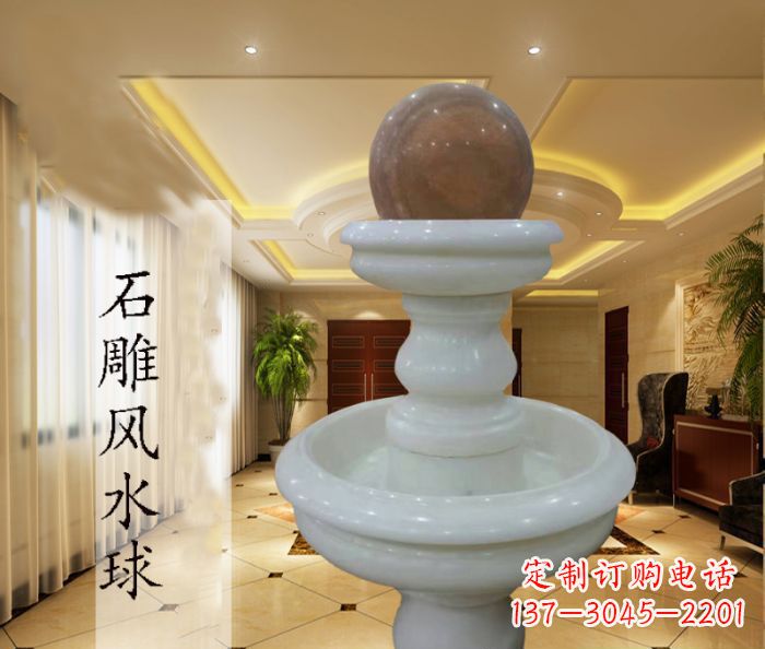 广州汉白玉双层风水球别墅石雕