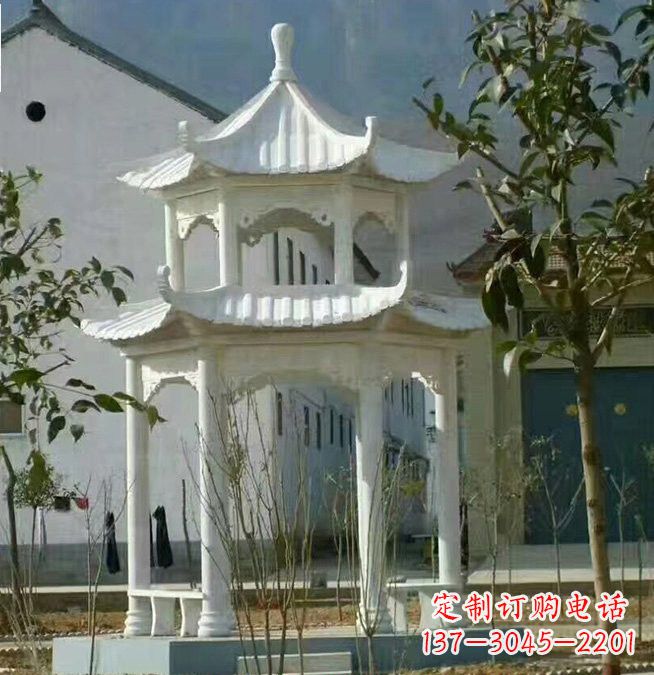 广州汉白玉双层凉亭石雕