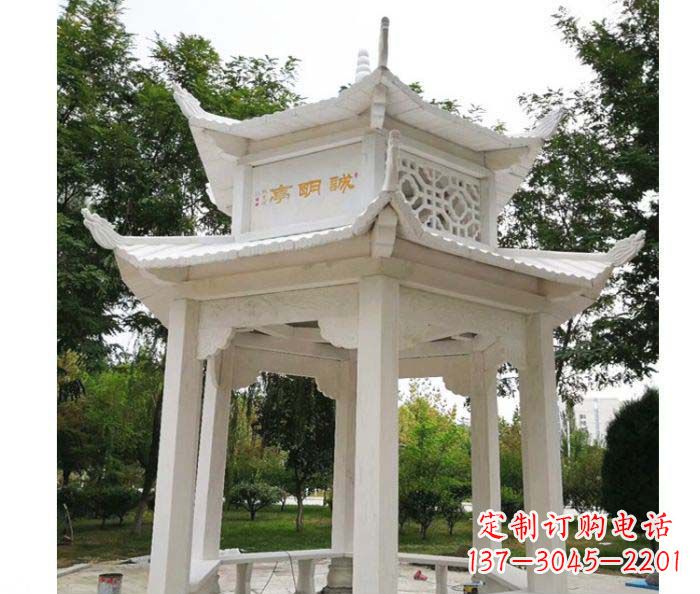 广州汉白玉双层六角凉亭公园石雕