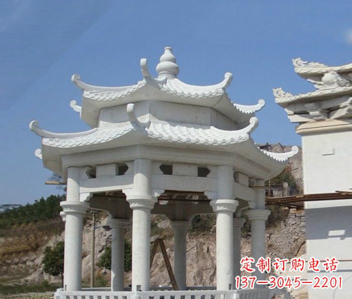 广州汉白玉双层石雕凉亭