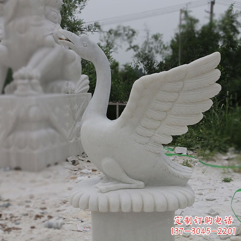 广州精致优雅的汉白玉天鹅喷水雕塑