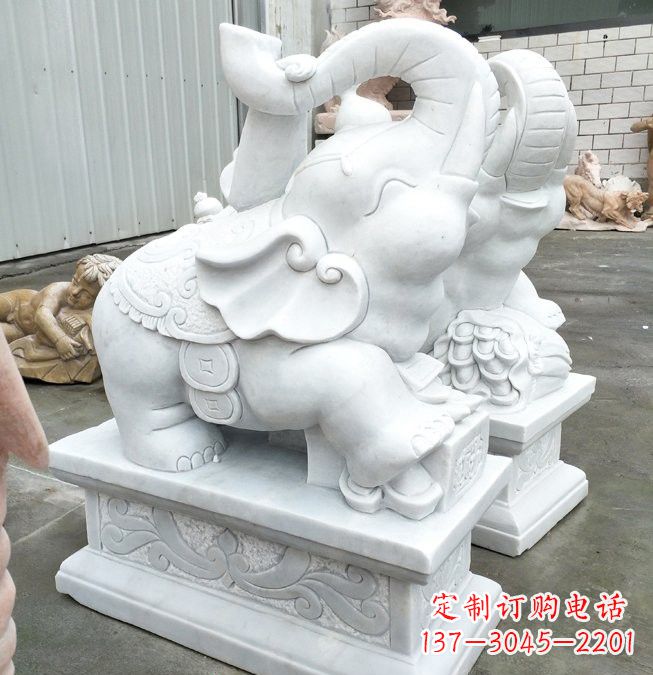 广州汉白玉招财如意小象石雕