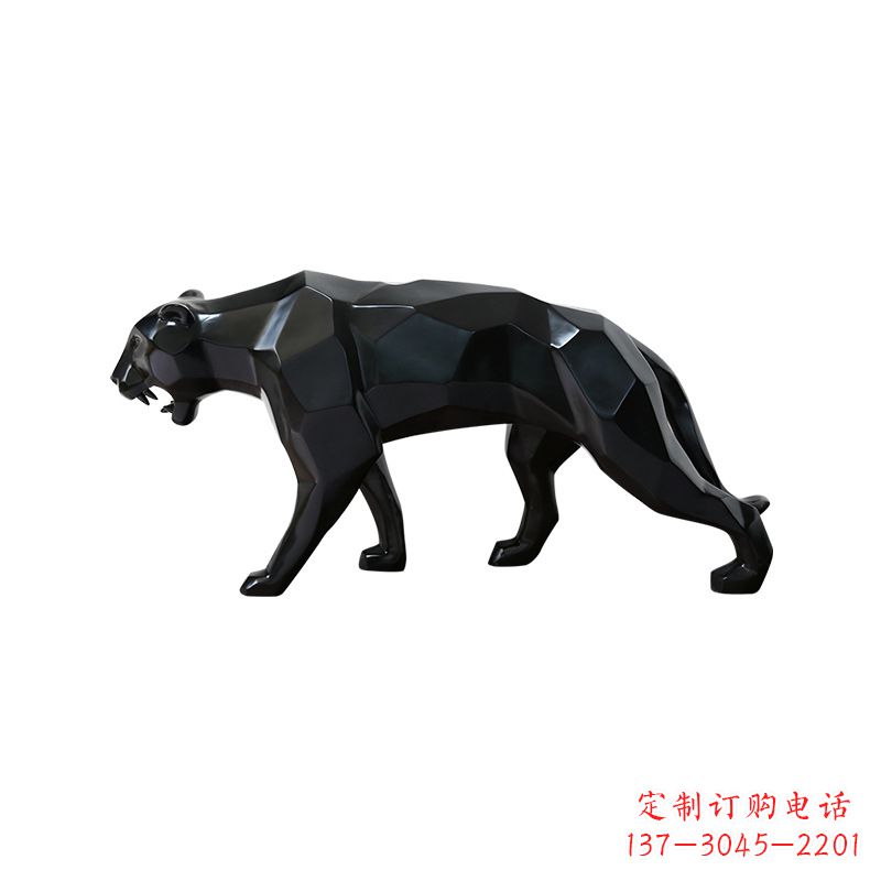 广州黑色块面豹子玻璃钢雕塑
