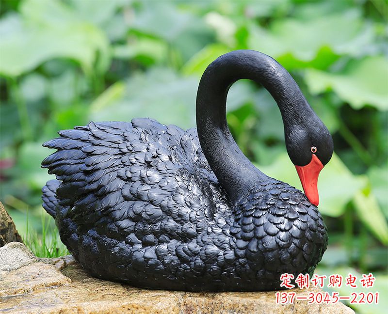 广州玻璃钢黑色曲颈天鹅雕塑