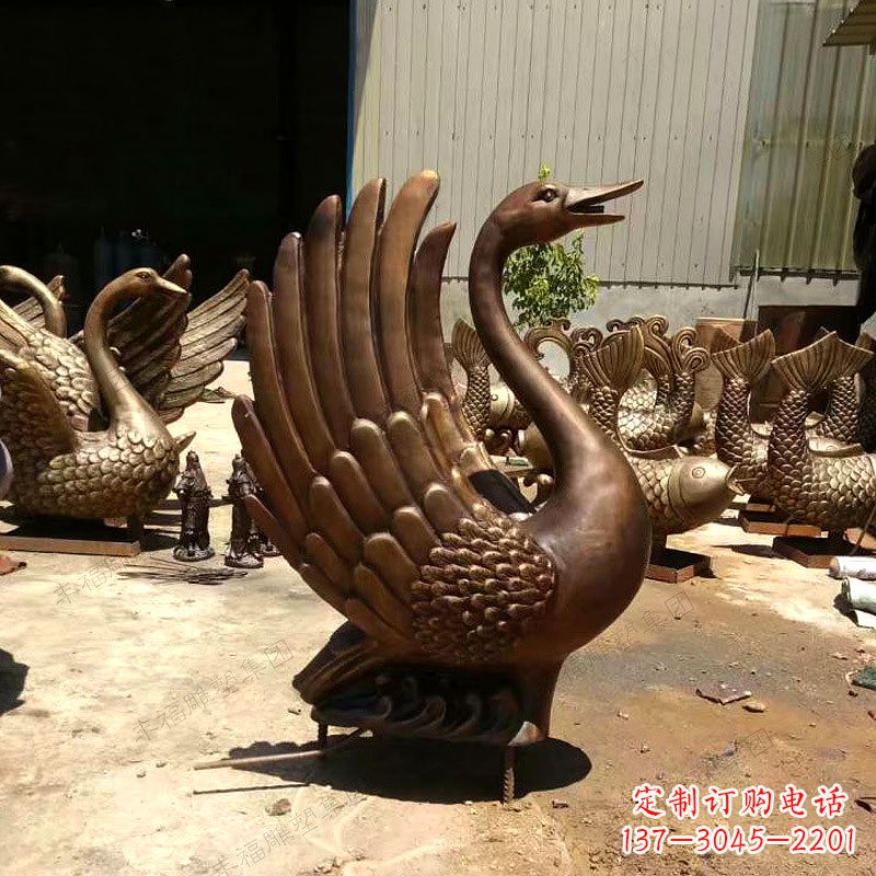 广州黄铜天鹅雕塑-纯铜铸造喷水天鹅喷泉雕塑